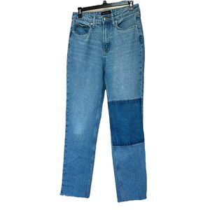 Free Assembly Denim Jeans Women’s 4 Patchwork Raw Hem High Rise Retro Casual